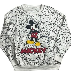 Disney 100 Mickey Mouse Sweatshirt White Pullover Crewneck Sz XL All Over Print